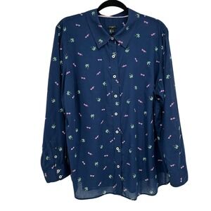 Talbots Palm Tree Button Down Shirt Women's 2X Coastal Grandma Summer Top